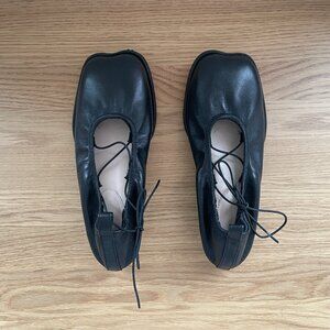 Simone Rocha Black Leather Heart Toe Ballet Flats | Size 5